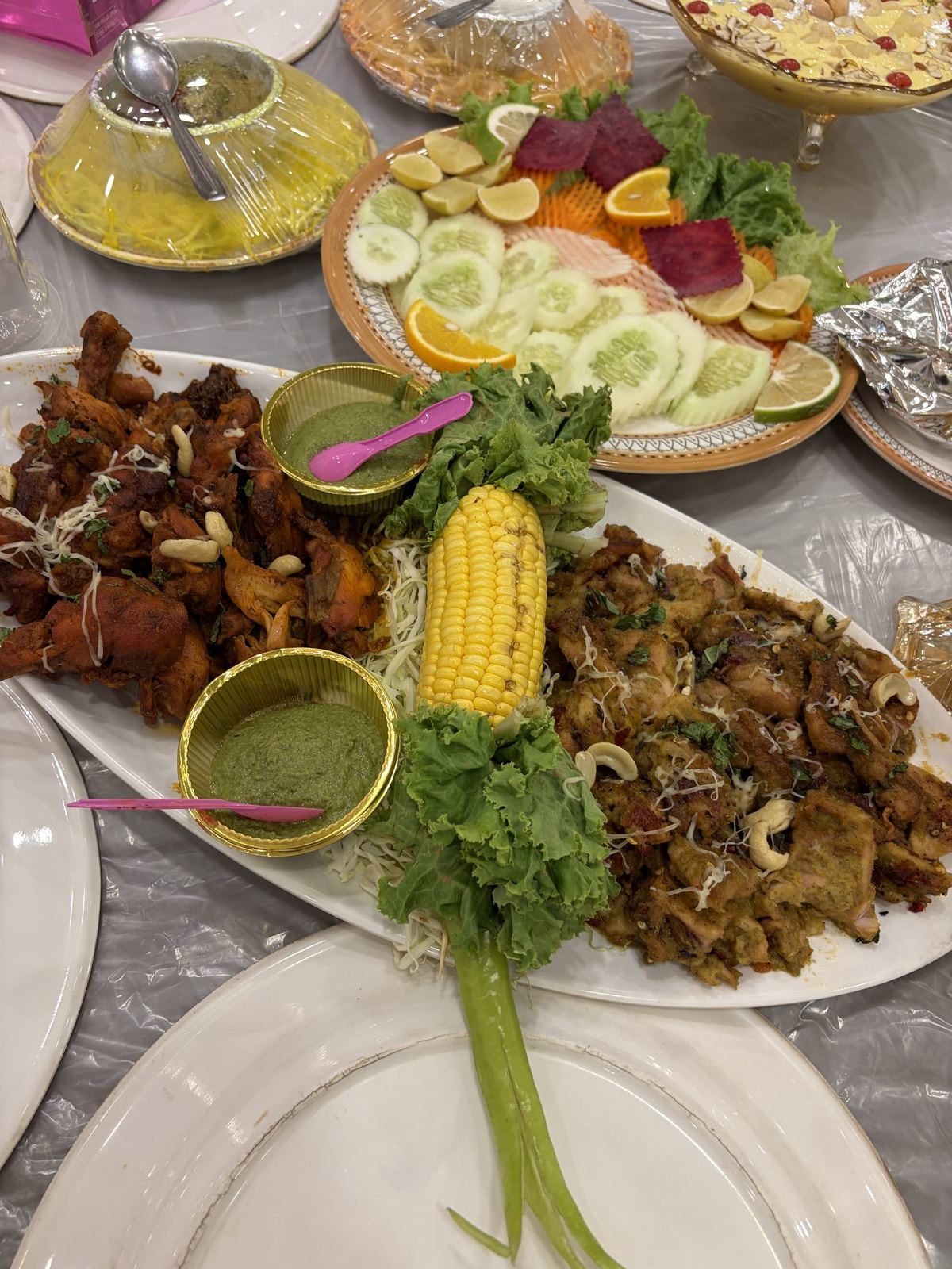 Chicken kebabs from the live grill at a Hyderabadi banquet